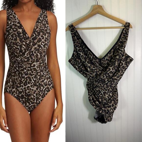 Miraclesuit Other - MIRACLESUIT Esmerelda Wrap Front One-Piece Swimsuit Sz 16 Underwire Leopard